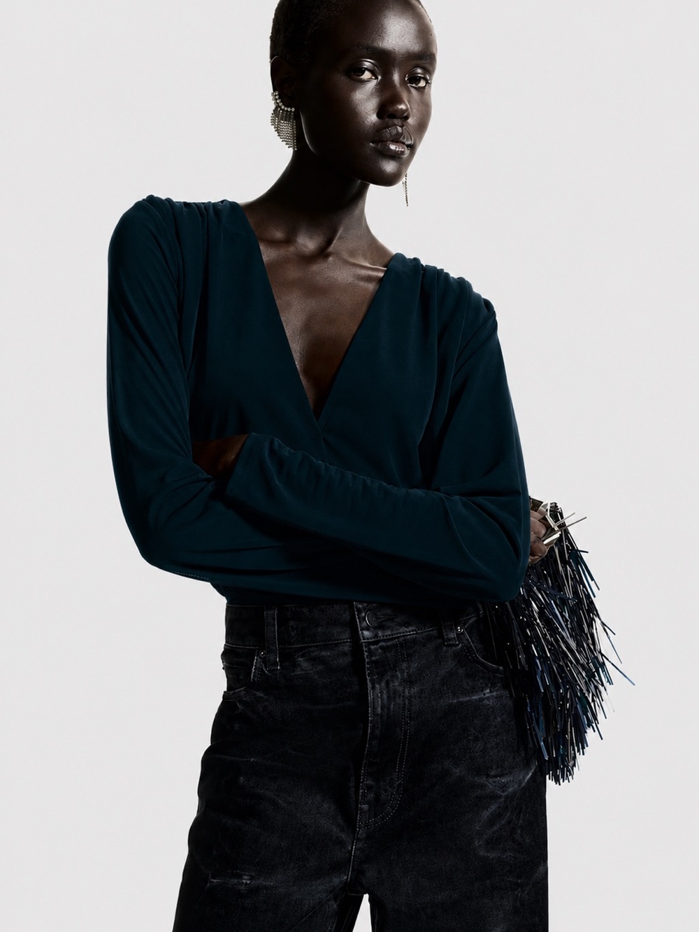 H&M Long-Sleeve V-Neck draped Bodysuit